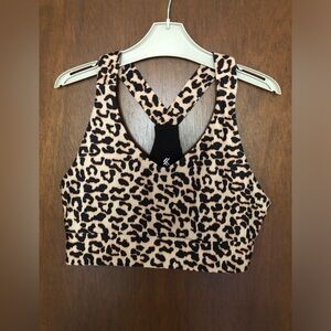 Kyodan Black and Tan Leopard Print Workout Support Sports Bra Athleisure